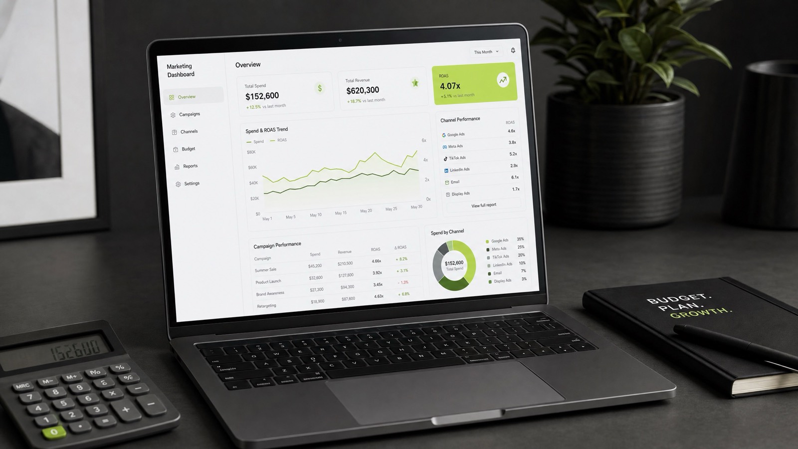 Free ad spend calculator showing customer lifetime value, max acquisition cost, and daily ad budget for health and wellness businesses. PELORA Marketing.