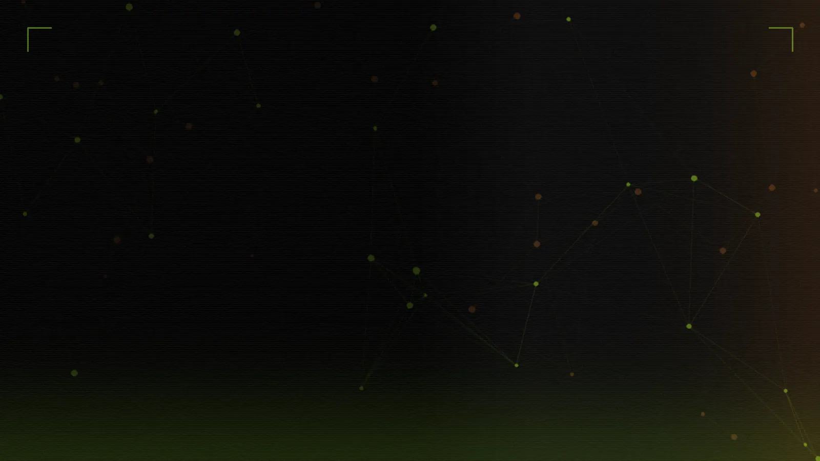 Green molecular network pattern on a dark PELORA brand ground