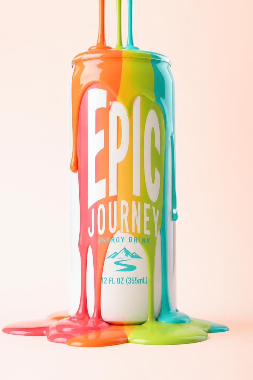 Concept energy drink can with pastel paint pouring over it
