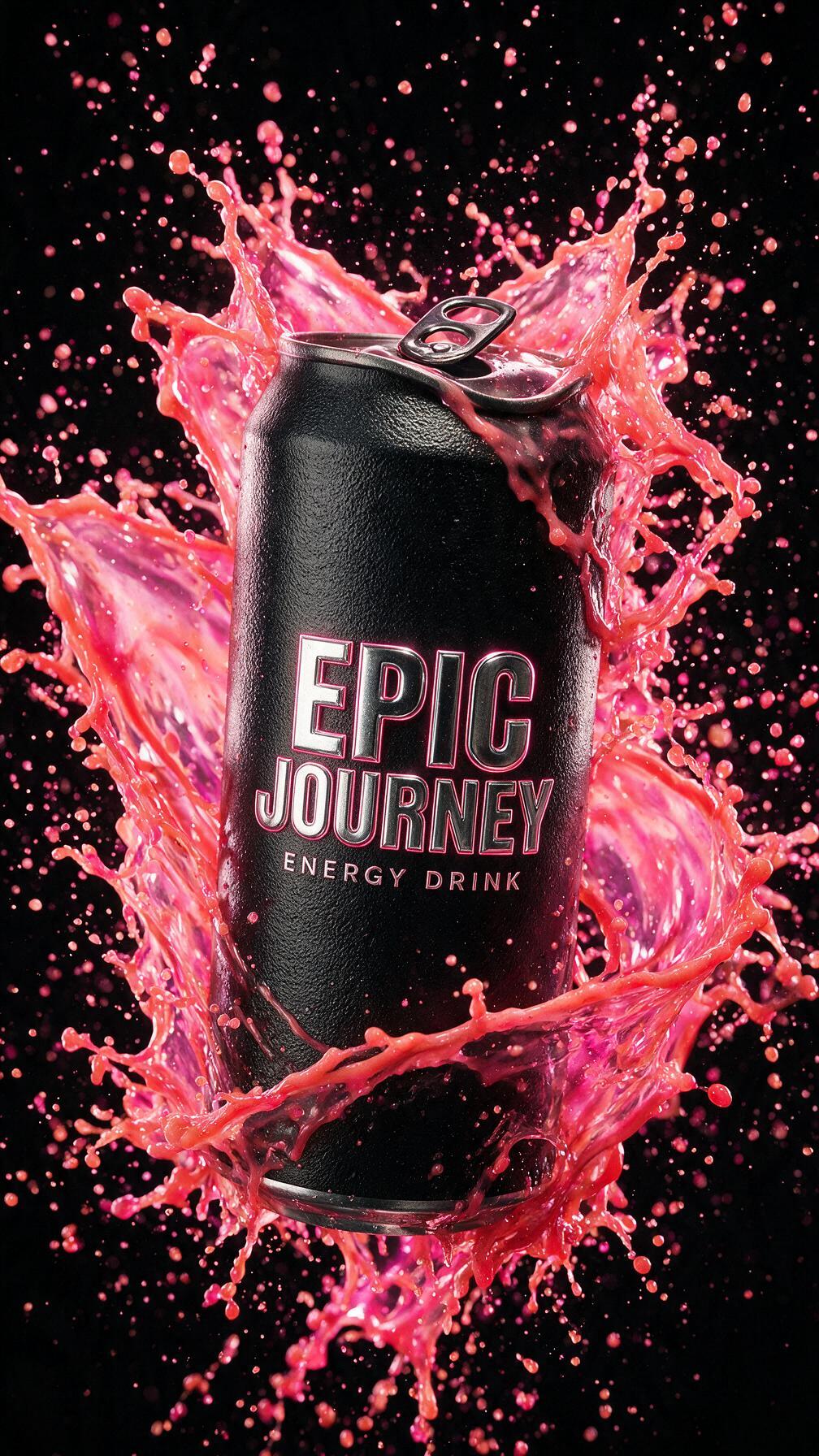 Energy drink product marketing creative by PELORA: pink liquid splash burst can render