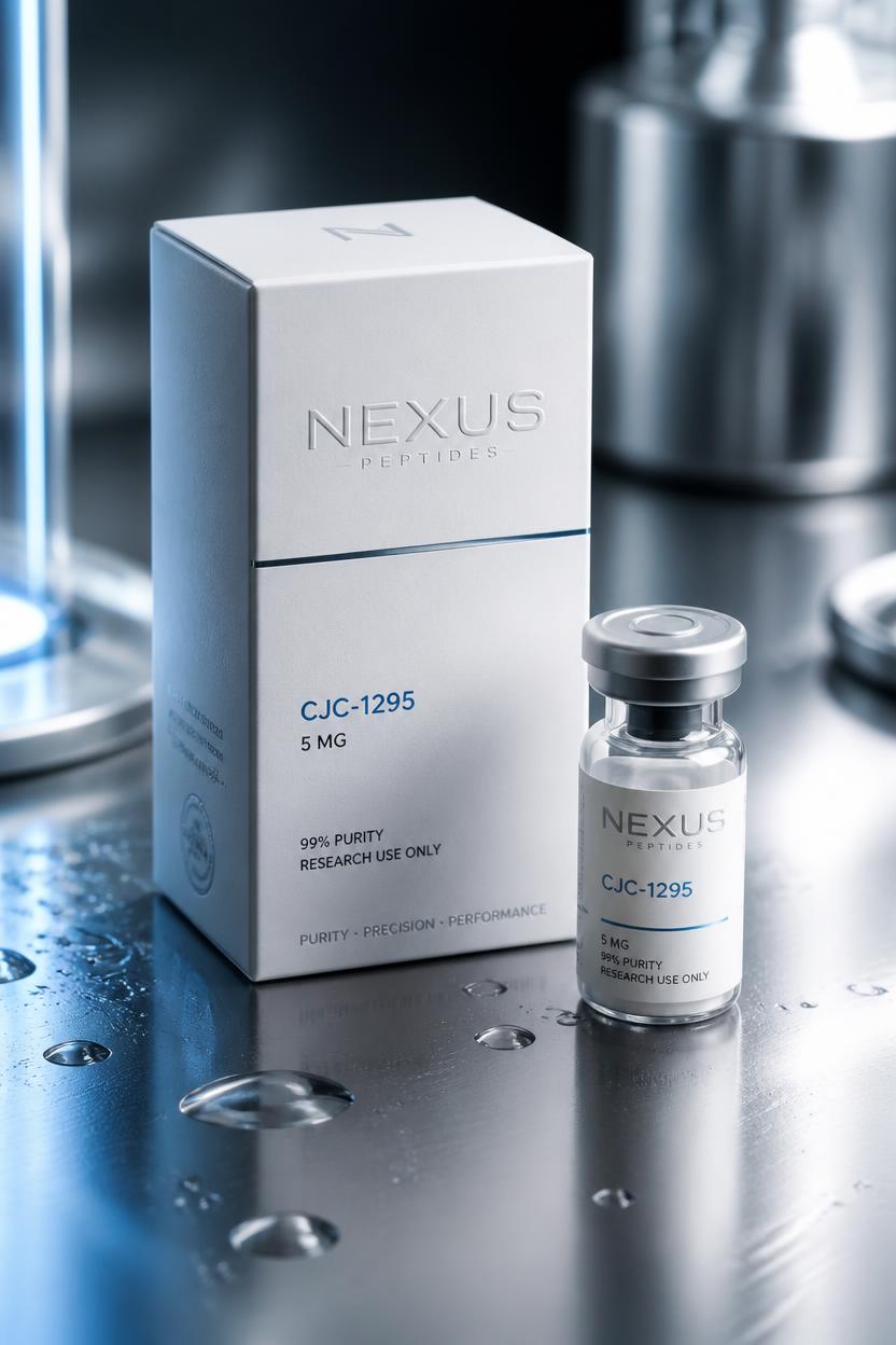 Peptides product marketing creative by PELORA: clinical vial and packaging render