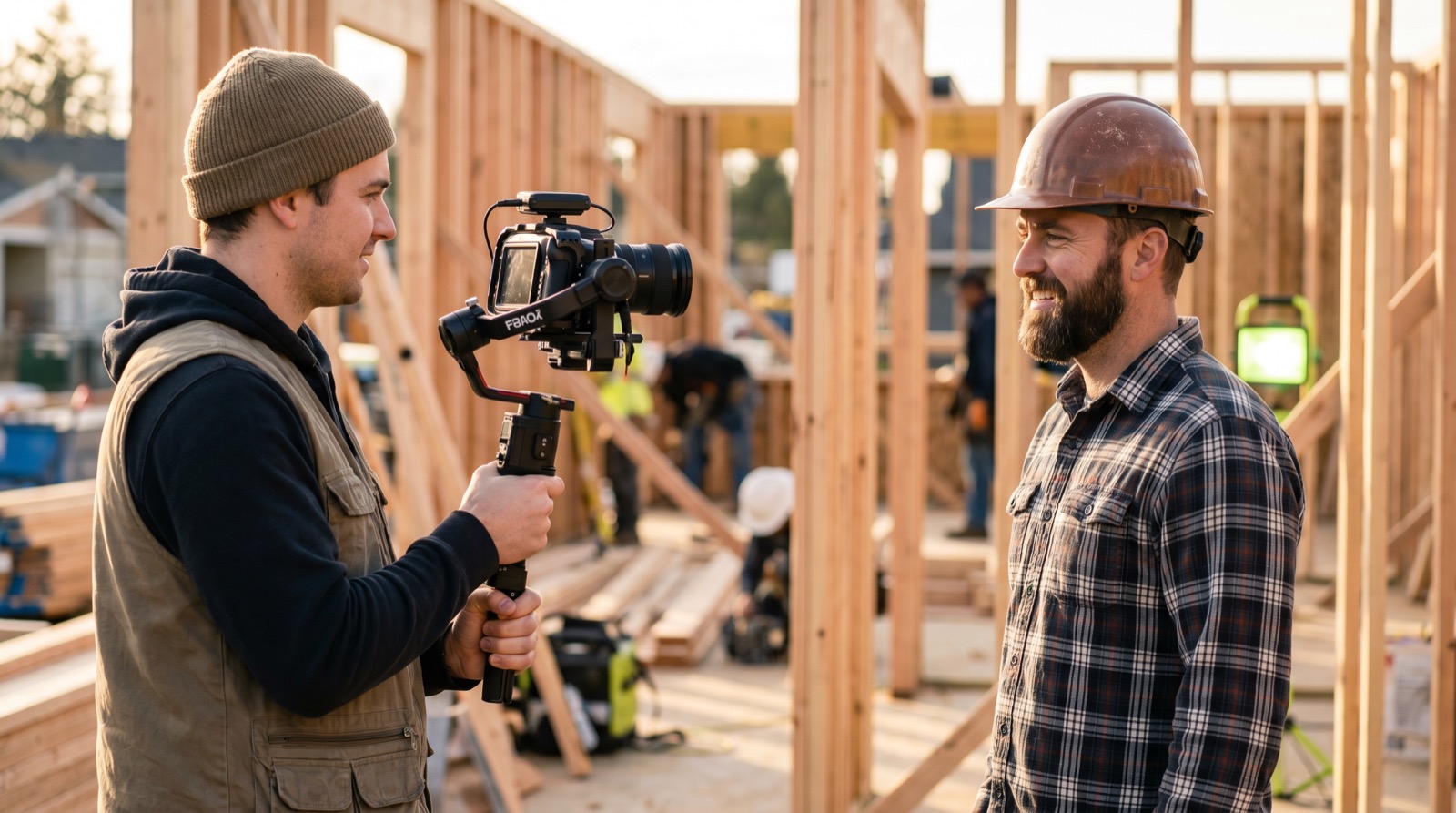 PELORA Marketing filming a general contractor owner interview on a residential job site.