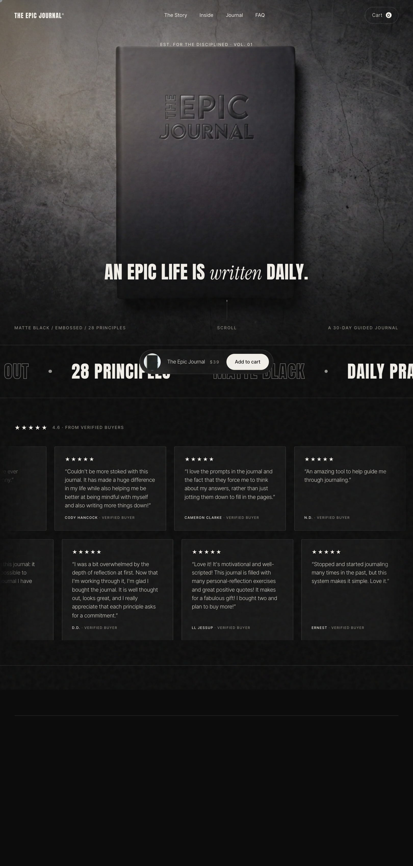 The Epic Journal e-commerce store, designed and built by PELORA
