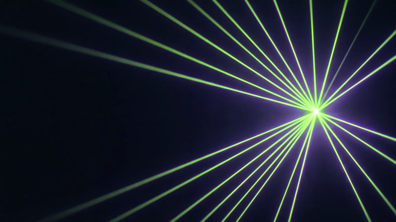 Concept render: twenty beams of light converging on one green point