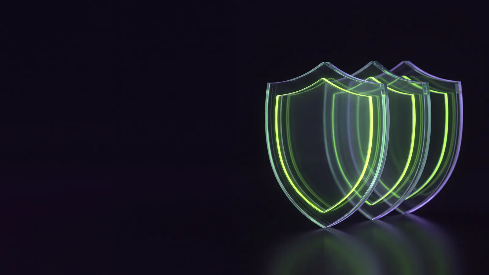 Concept render: three glass shields lit green